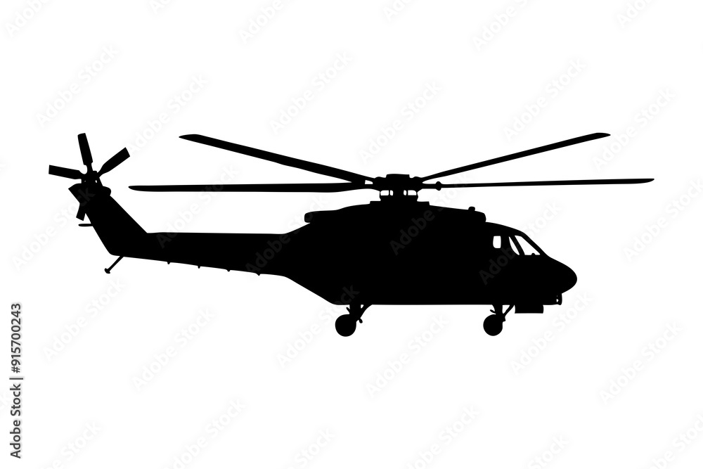 Fototapeta premium Military helicopter vector silhouette in white background