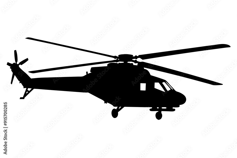 Fototapeta premium Military helicopter vector silhouette in white background