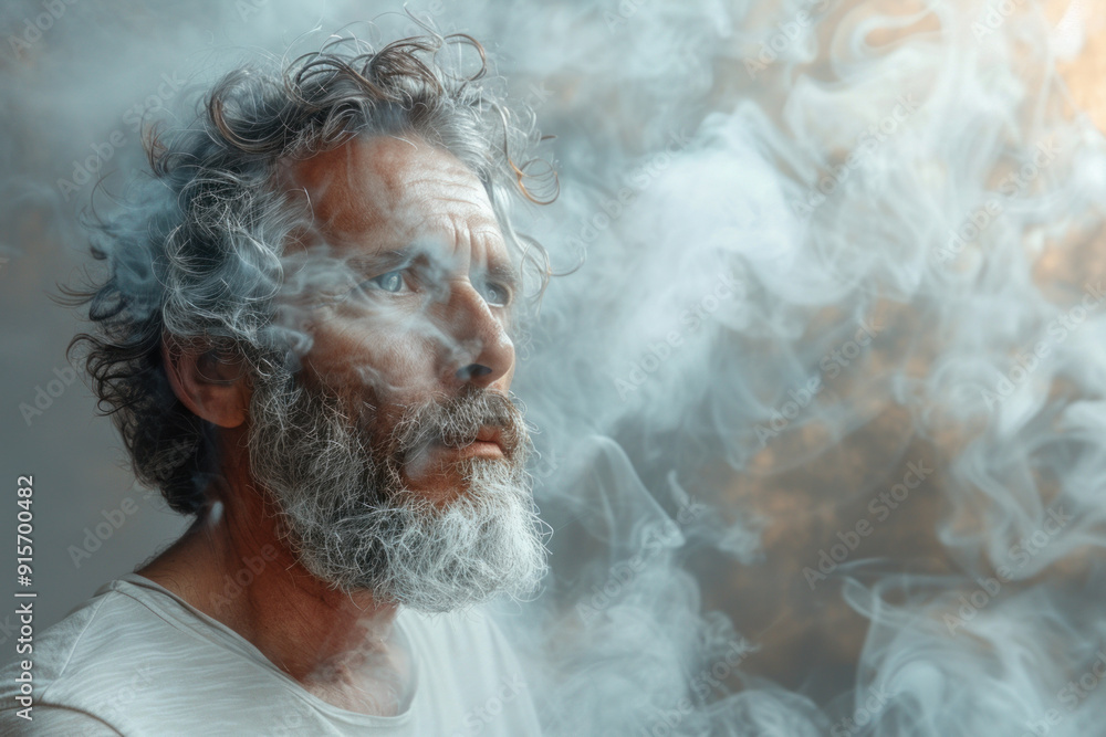 Close-up portrait of person with face covered in smoke Close-up portrait of person with face covered in smoke
