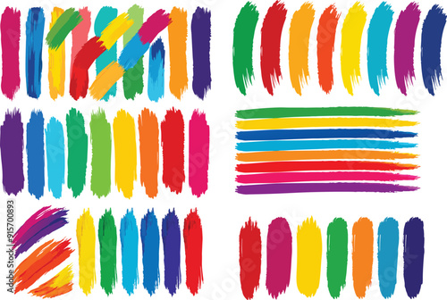  Set of colorful vector brush strokes in different