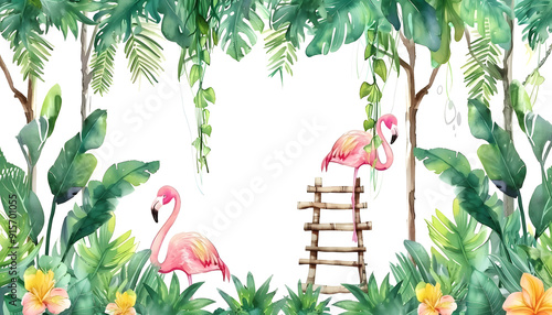 Closeup of green tropical plants. plants. Illustrations designs 