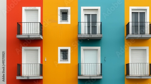 Colorful Apartment Fronts in a Mediterranean Coastal Town