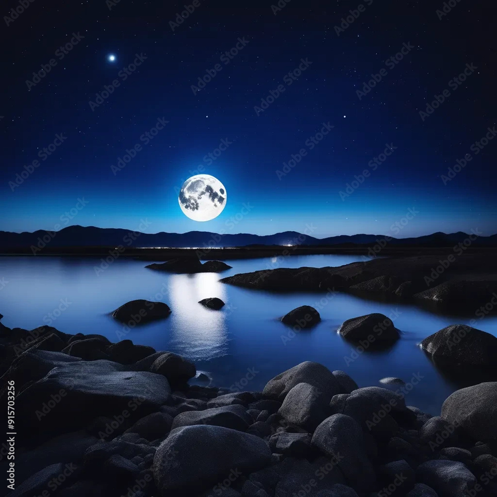 Stunning Full Moon Illuminating a Clear Night Sky with Twinkling Stars and Subtle Clouds Stunning Full Moon Illuminating a Clear Night Sky with Twinkling Stars and Subtle Clouds