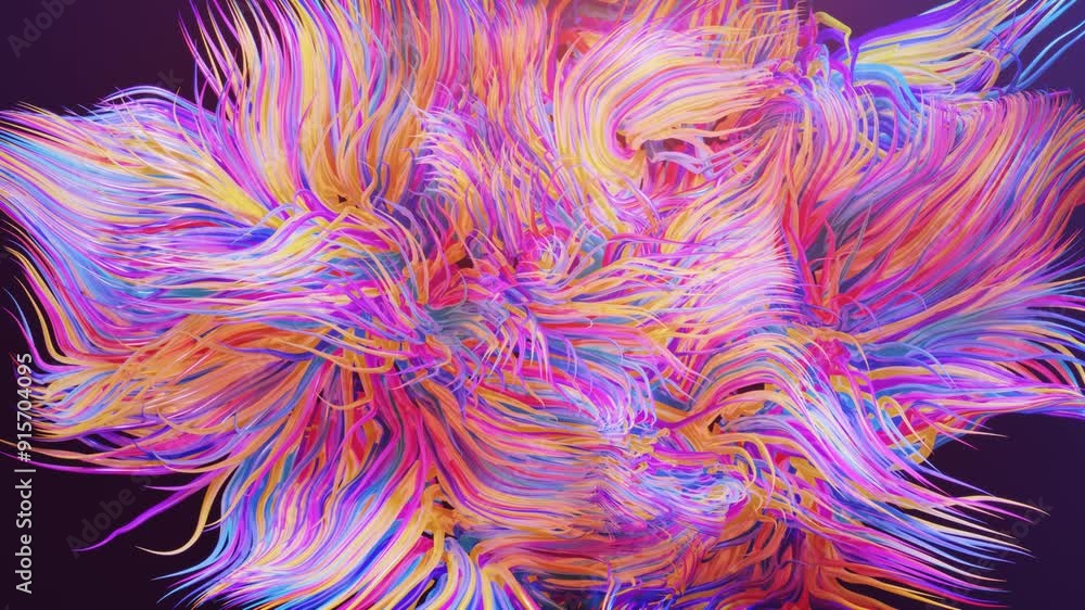 Hair simulation. Live curls underwater like fur or multi-colored threads, hair. Volumetric lights. Mist and DOF bokeh effects. Mysterious background with live curved lines, close-up. 4k looped bg. Hair simulation. Live curls underwater like fur or multi-colored threads, hair. Volumetric lights. Mist and DOF bokeh effects. Mysterious background with live curved lines, close-up. 4k looped bg.