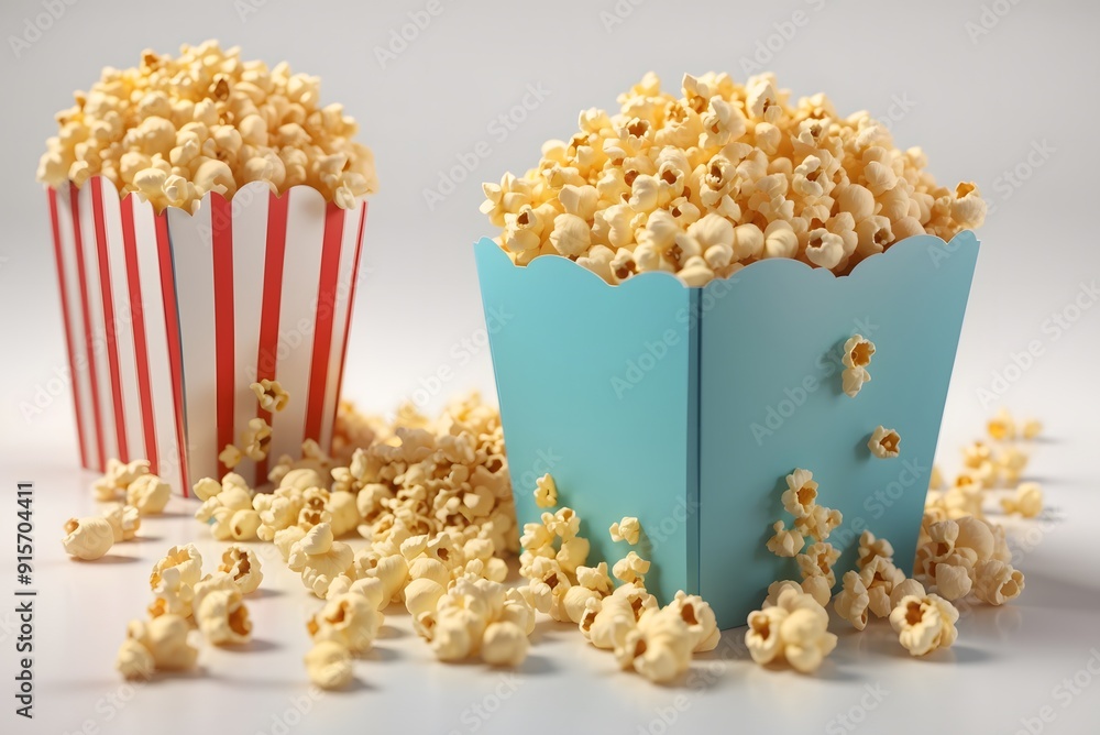 Square box filled with popcorn, part scattered, isolated on white background
Square box filled with popcorn, part scattered, isolated on white background