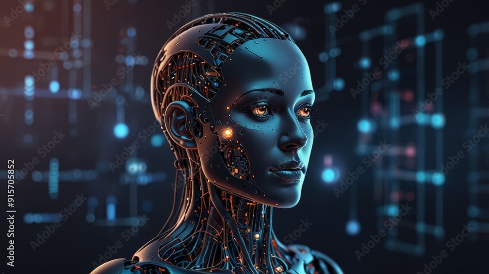 Artificial Intelligence Robots. 3D rendering artificial intelligence AI research of droid robot and cyborg development for future of people living. Digital data mining and machine learning technology. Artificial Intelligence Robots. 3D rendering artificial intelligence AI research of droid robot and cyborg development for future of people living. Digital data mining and machine learning technology.