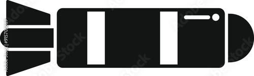 Black and white icon of a military torpedo, a self propelled underwater weapon