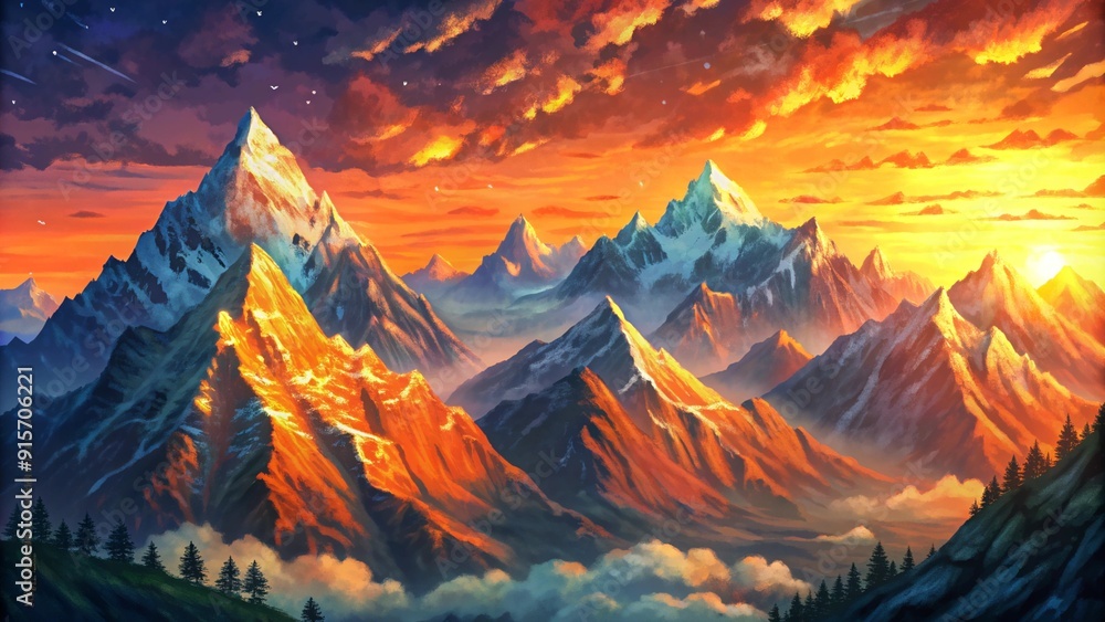 Panoramic Mountain Range Illustration Panoramic Mountain Range Illustration