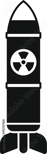Black and white icon of an intercontinental ballistic missile carrying a nuclear warhead