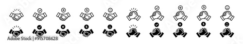 Handshake icon set.handshake or friendly handshake with check mark symbol.commitment with black handshake or handshake icon.