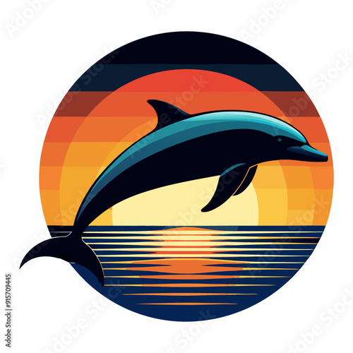 Dolphin in sea at sunset