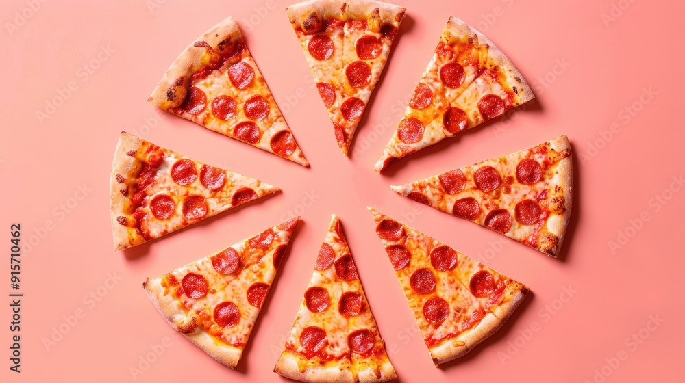 Pizza slices arranged in a circular gradient pattern Pizza slices arranged in a circular gradient pattern
