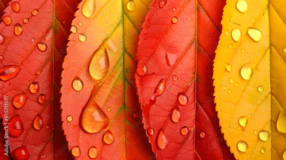 Fototapeta premium Vibrant Autumn Leaves with Water Droplets