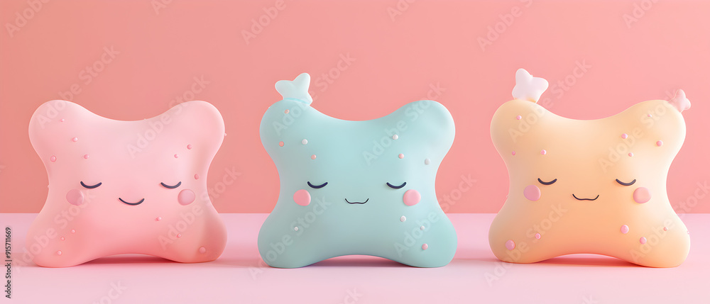 set of Adorable clay ,a child sleeping pillow of different varieties, muted pastels, 3D clay icon, Blender 3d, kawaii pillow, cute tiny model set of Adorable clay ,a child sleeping pillow of different varieties, muted pastels, 3D clay icon, Blender 3d, kawaii pillow, cute tiny model