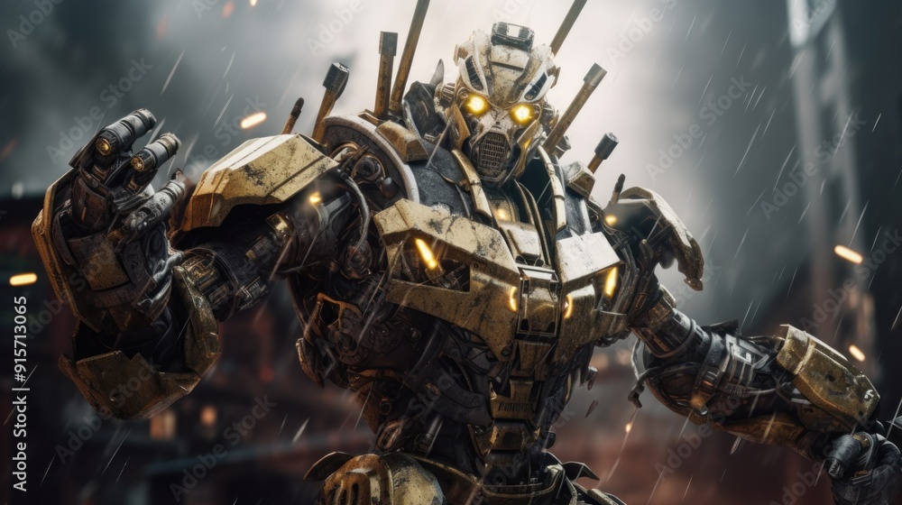 Giant Robotic Warrior in the Rain Giant Robotic Warrior in the Rain