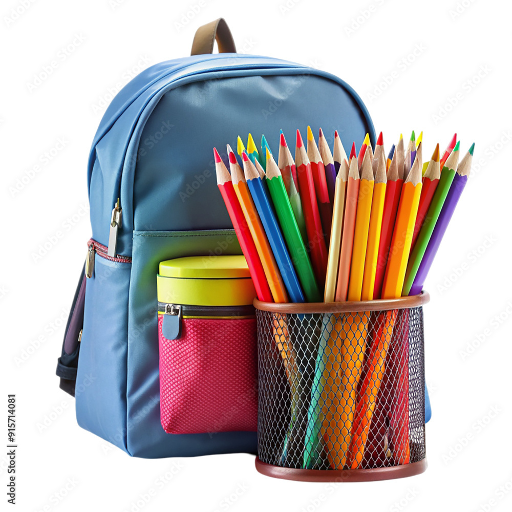 Back To School Design With Colorful Pencil And Bag On Transparent Background Back To School Design With Colorful Pencil And Bag On Transparent Background