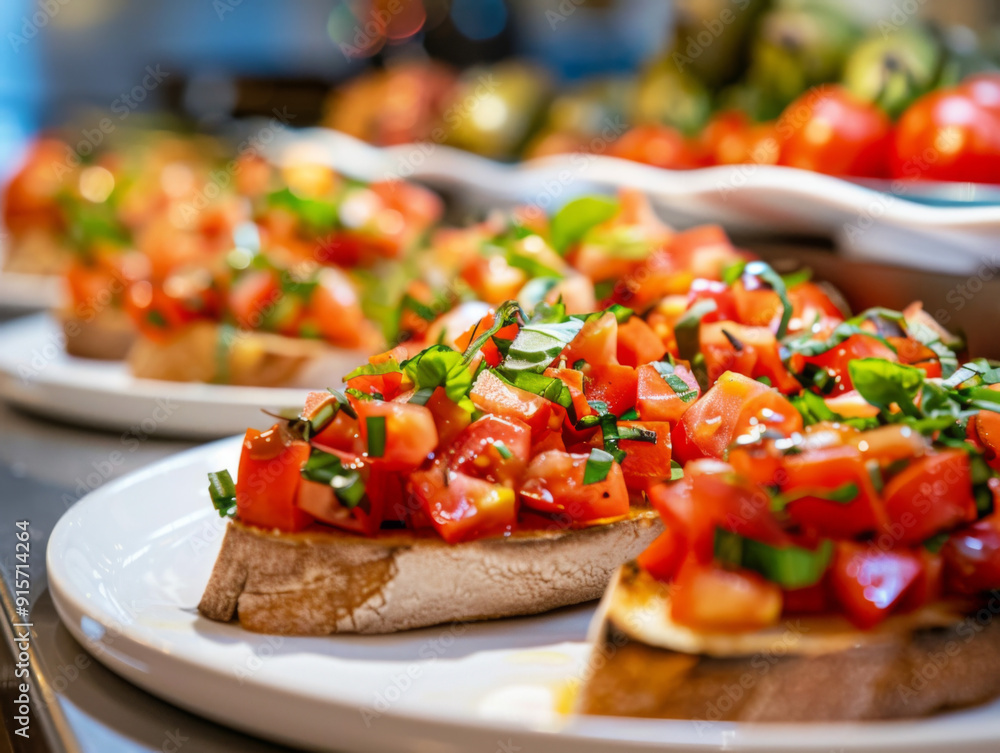 Close-Up of Bruschetta with Tomatoes and Basil Close-Up of Bruschetta with Tomatoes and Basil