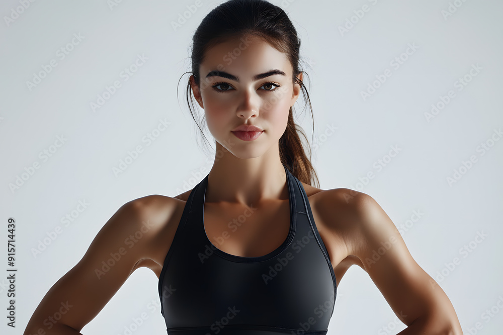 Portrait of Pretty Young Fitness Woman Posing in Sportswear, on a white background Portrait of Pretty Young Fitness Woman Posing in Sportswear, on a white background