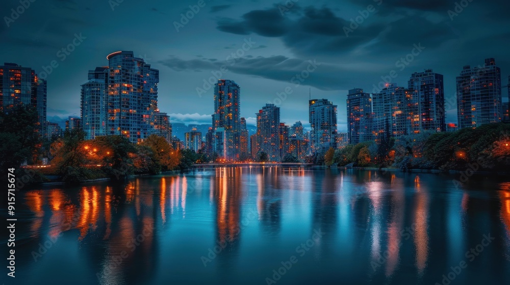 Naklejka premium Cityscape Reflections at Dusk