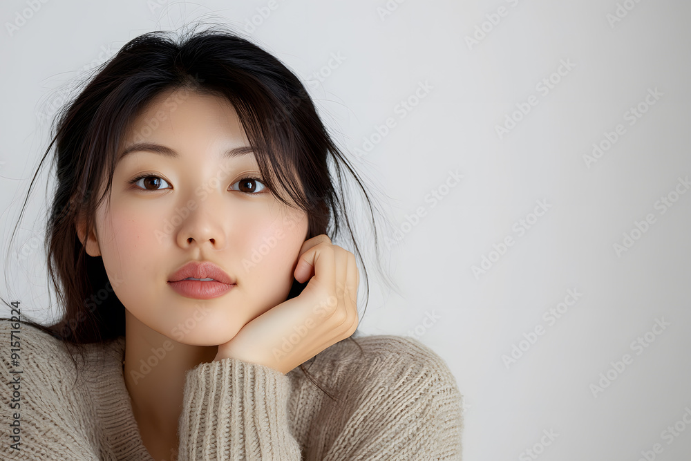 Beautiful young asian woman with clean fresh skin on white background. Face care, Facial treatment concept Beautiful young asian woman with clean fresh skin on white background. Face care, Facial treatment concept