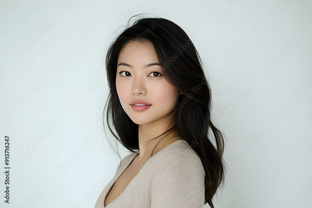 Beautiful young asian woman with clean fresh skin on white background. Face care, Facial treatment concept Beautiful young asian woman with clean fresh skin on white background. Face care, Facial treatment concept