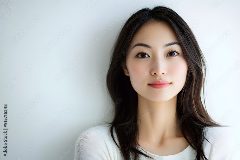 Beautiful young asian woman with clean fresh skin on white background. Face care, Facial treatment concept Beautiful young asian woman with clean fresh skin on white background. Face care, Facial treatment concept