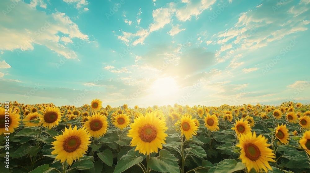 Obraz premium Garden view of blooming sunflowers