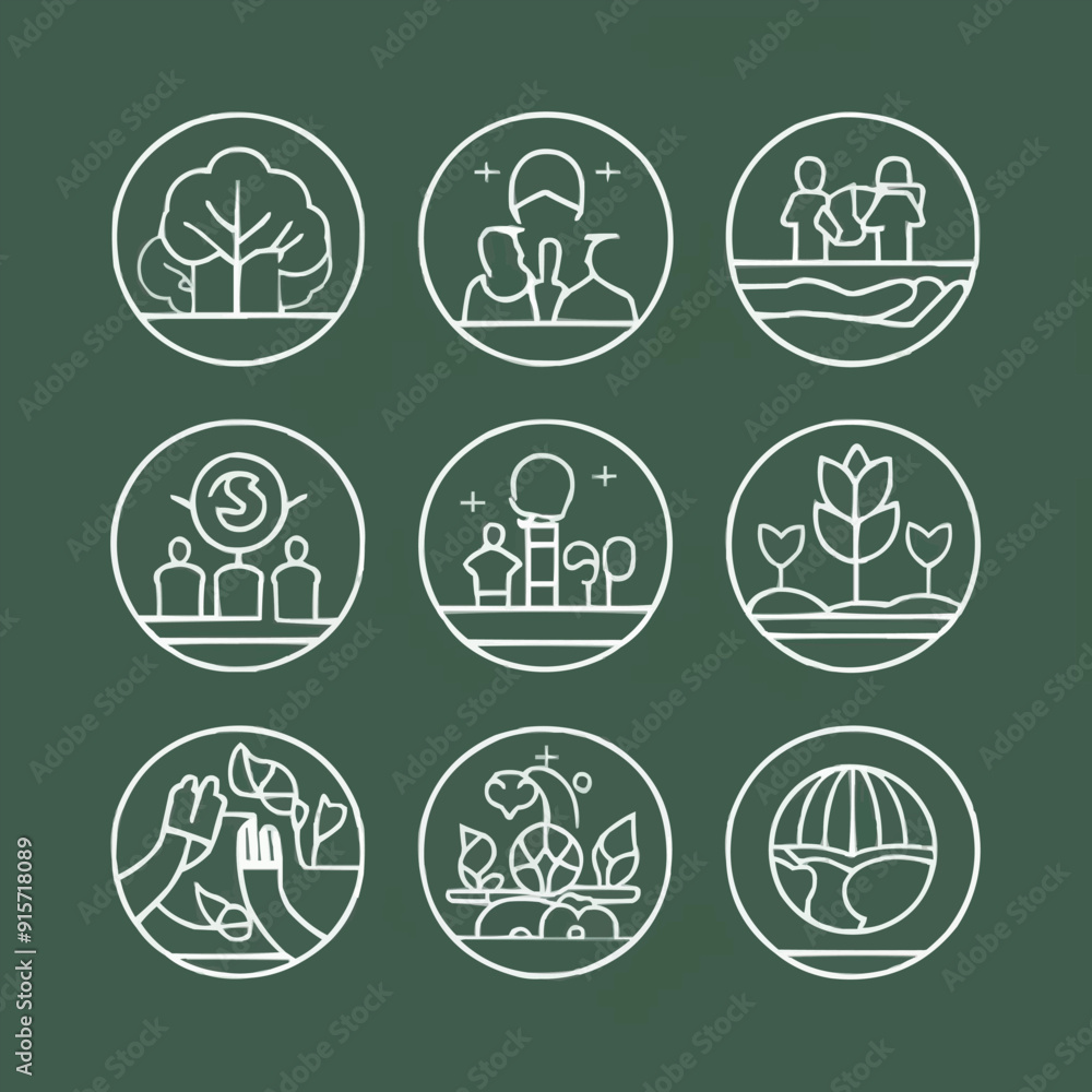ESG Icon editable stroke outline icons set. Environment, social, governance, sustain, development, achievement, earth and ecological. Vector ESG Icon editable stroke outline icons set. Environment, social, governance, sustain, development, achievement, earth and ecological. Vector