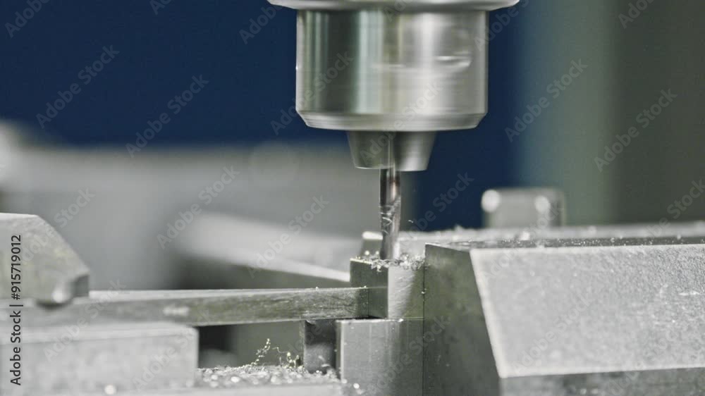 Precision cnc milling machine executing meticulous metal cutting with modern techniques. Close-up of end mill making precise cuts in a metal workpiece Precision cnc milling machine executing meticulous metal cutting with modern techniques. Close-up of end mill making precise cuts in a metal workpiece