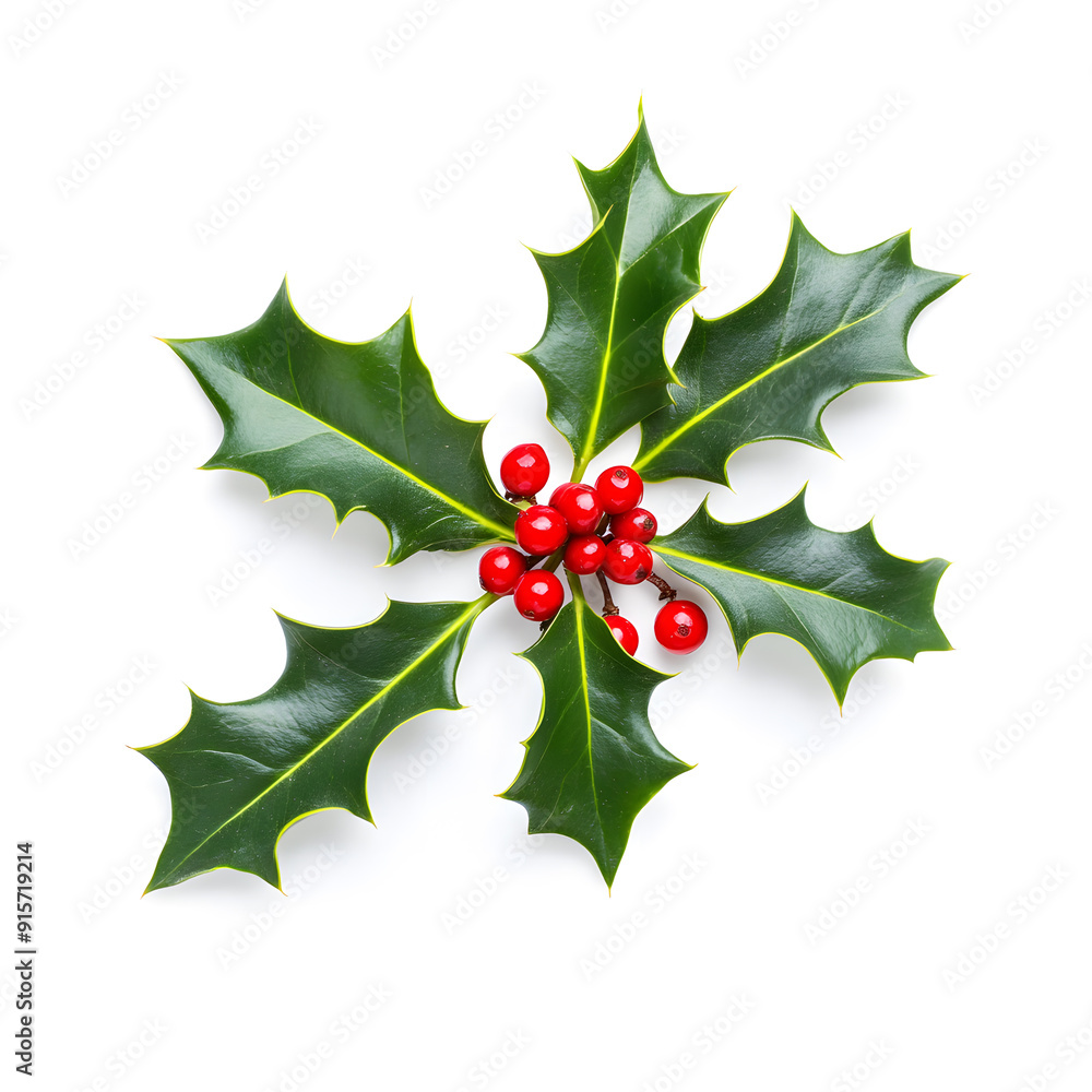 Holly leaves and berries isolated on white background Holly leaves and berries isolated on white background