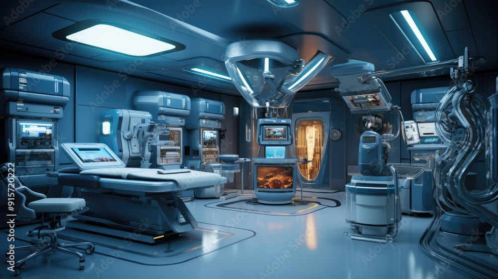Obraz premium Sterile operating room with advanced robotic surgery tools