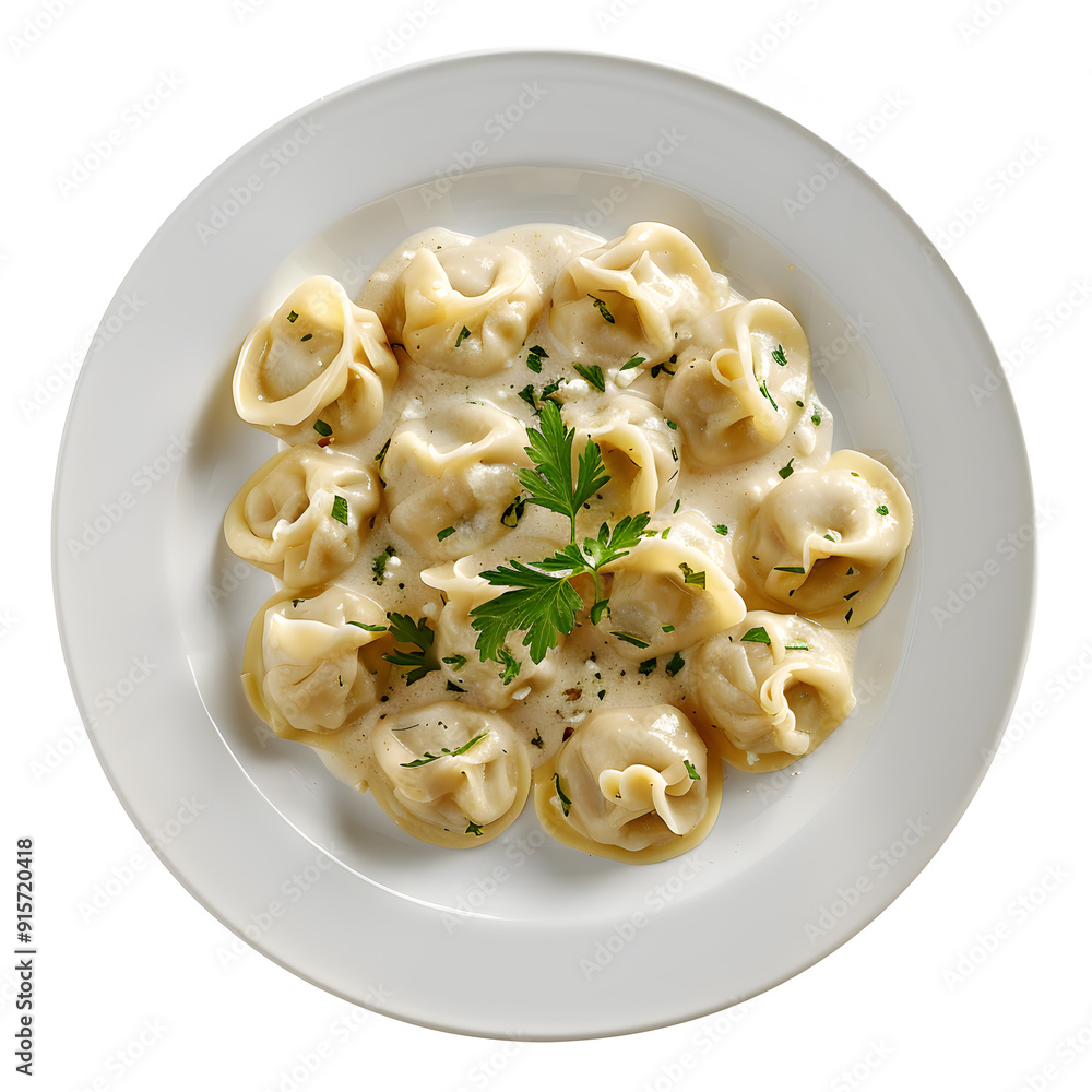 Top view Plate of Russian dumplings pelmeni isolated on white background Top view Plate of Russian dumplings pelmeni isolated on white background
