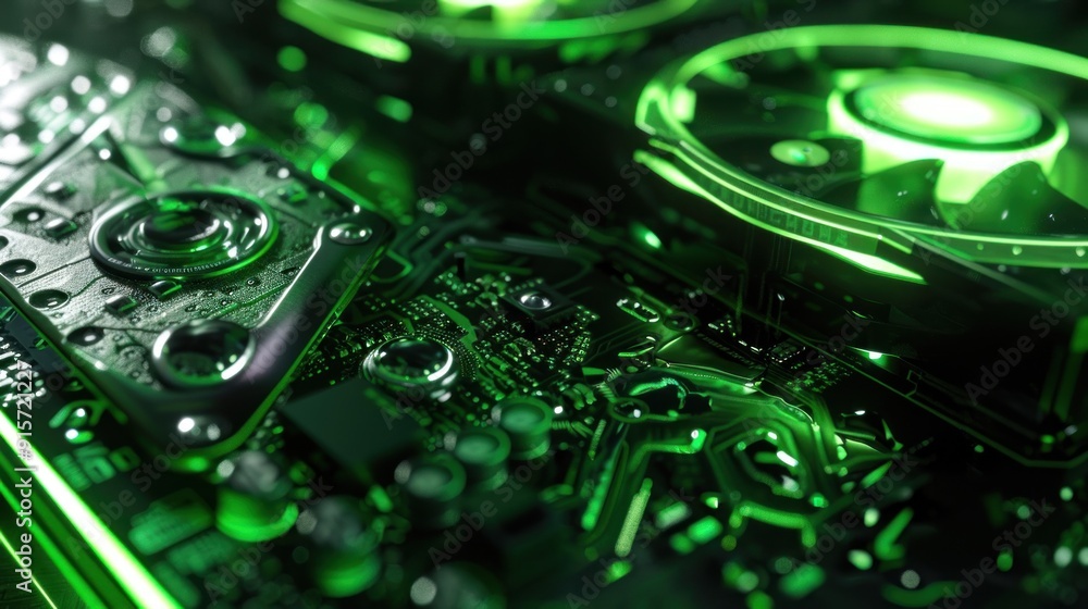 Green Glowing Circuit Board Green Glowing Circuit Board