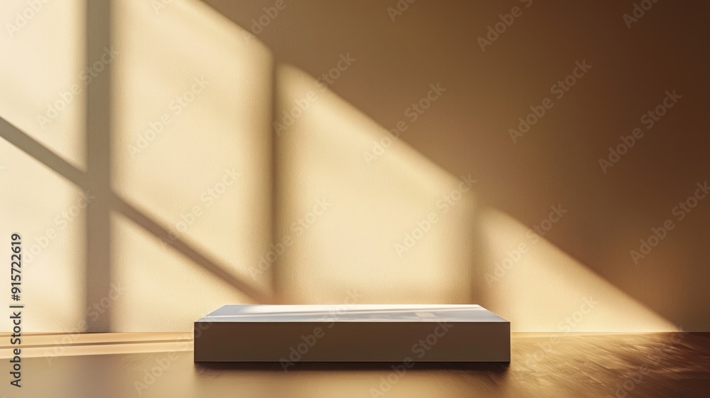 Product presentation table with sunlight reflection against brown background. Product presentation table with sunlight reflection against brown background.
