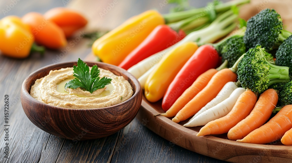 Fresh vegetable platter with hummus including carrots bell peppers and broccoli superfood snack immune support Fresh vegetable platter with hummus including carrots bell peppers and broccoli superfood snack immune support