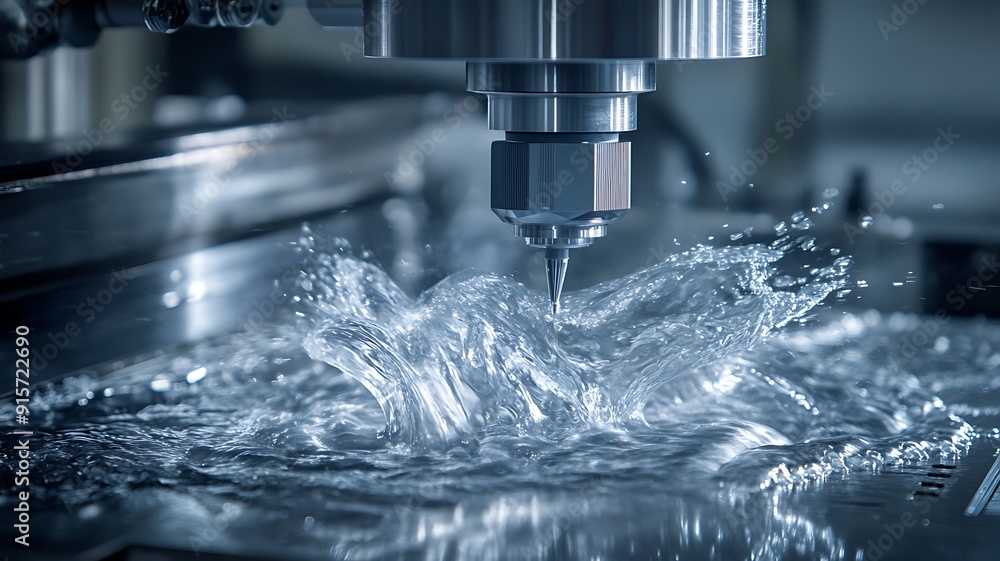 industrial CNC machine with precision tools, visible water cooling system maintaining optimal temperature, dynamic shot of the machine working on metal parts industrial CNC machine with precision tools, visible water cooling system maintaining optimal temperature, dynamic shot of the machine working on metal parts