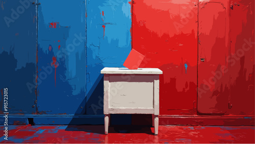 Abstract Oil Painting Depicting US Elections in Red and Blue with wooden election box EPS