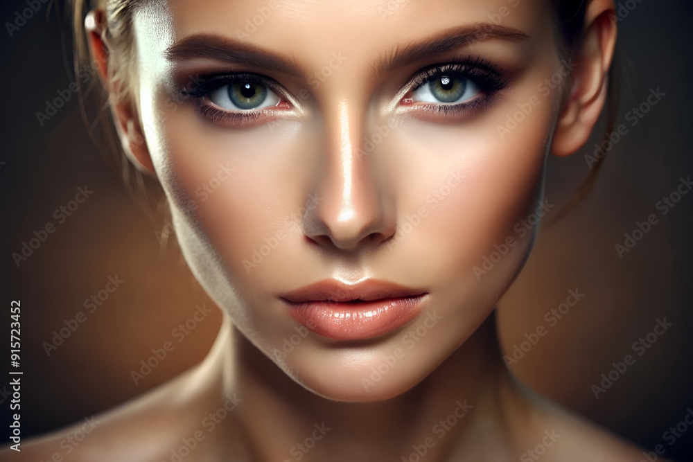 A woman with green eyes and a light brown hair is wearing makeup. She has a nice smile and her lips are pink A woman with green eyes and a light brown hair is wearing makeup. She has a nice smile and her lips are pink