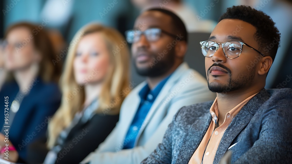 diverse group of business professionals seated at a panel discussion table, presenting and engaging in discussion, modern conference room setting diverse group of business professionals seated at a panel discussion table, presenting and engaging in discussion, modern conference room setting
