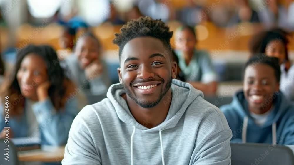 A cheerful student sitting in a classroom, radiating positivity and enthusiasm for learning. A cheerful student sitting in a classroom, radiating positivity and enthusiasm for learning.