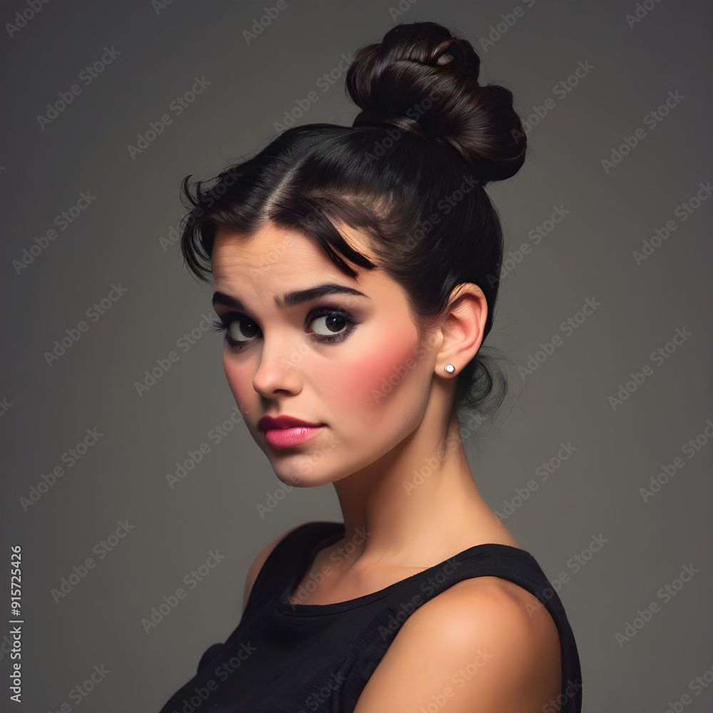 Fototapeta premium Belleza Sofisticada: Chica de Cabello Oscuro con Piel Perfecta