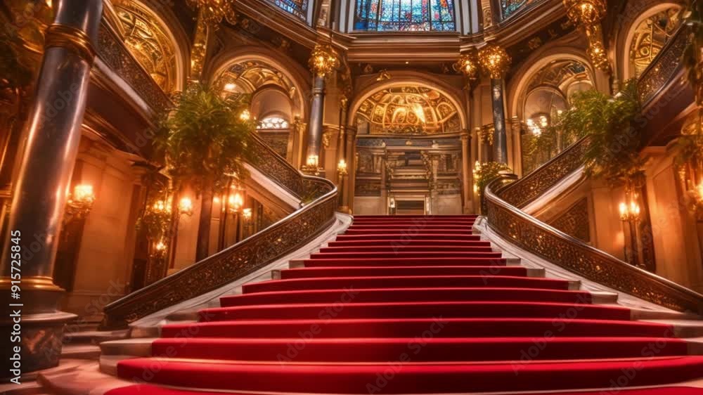 grand room with red carpet stairs grand room with red carpet stairs