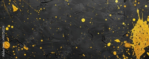 AbstractArtistic Gold paint splatters on a black canvas photo