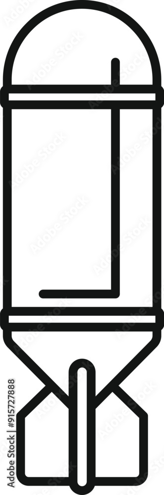 Simple black and white icon of an aerial bomb falling down with a simple design Simple black and white icon of an aerial bomb falling down with a simple design