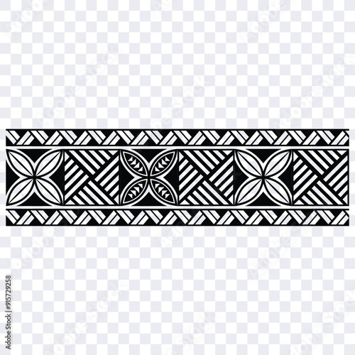 Polynesian tattoo design tribal border.Tribal design ethnic ornament maori band.Samoan Tattoo ribbon sleeve bracelet.Fabric seamless isolated hawaiian armband pattern on white background.