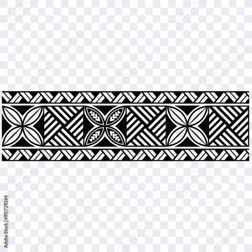 Polynesian tattoo design tribal border.Tribal design ethnic ornament maori band.Samoan Tattoo ribbon sleeve bracelet.Fabric seamless isolated hawaiian armband pattern on white background.