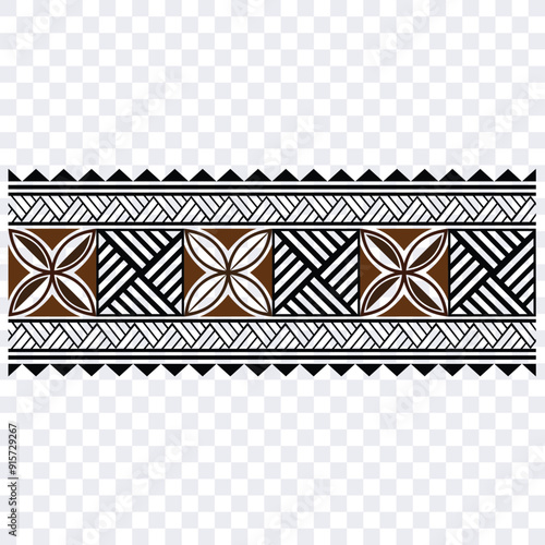 Polynesian tattoo design tribal border.Tribal design ethnic ornament maori band.Samoan Tattoo ribbon sleeve bracelet.Fabric seamless isolated hawaiian armband pattern on white background.