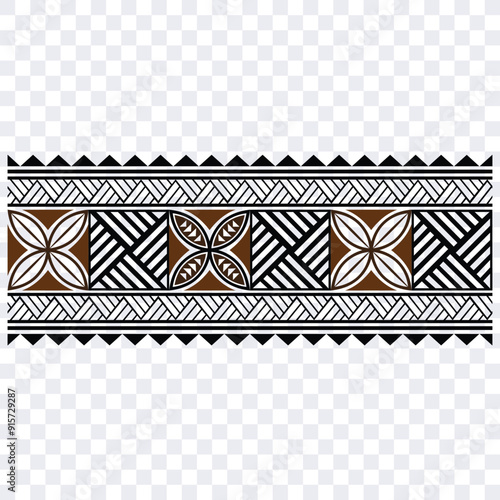 Polynesian tattoo design tribal border.Tribal design ethnic ornament maori band.Samoan Tattoo ribbon sleeve bracelet.Fabric seamless isolated hawaiian armband pattern on white background.