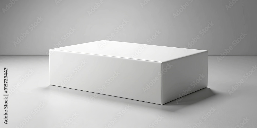 Isolated 3D rendering of a sleek white box packaging mockup on a studio background, perfect for product showcase, branding, and modern design concepts. Isolated 3D rendering of a sleek white box packaging mockup on a studio background, perfect for product showcase, branding, and modern design concepts.