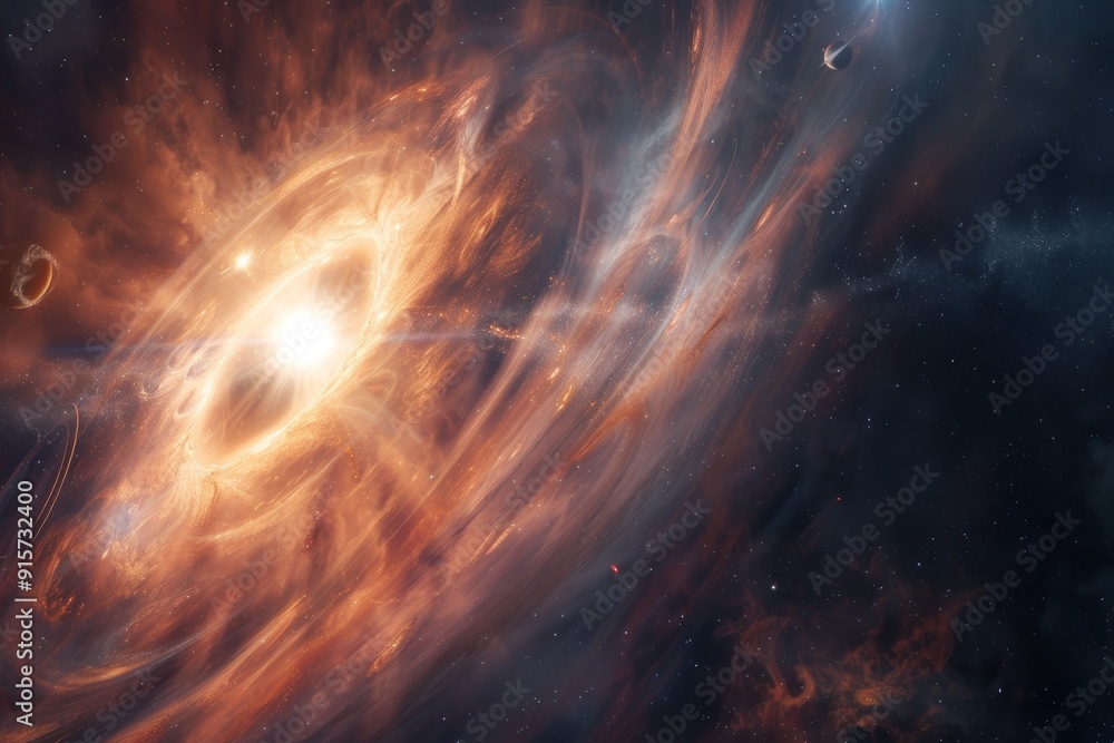 Obraz premium Bright cosmic display with swirling fiery gas clouds.